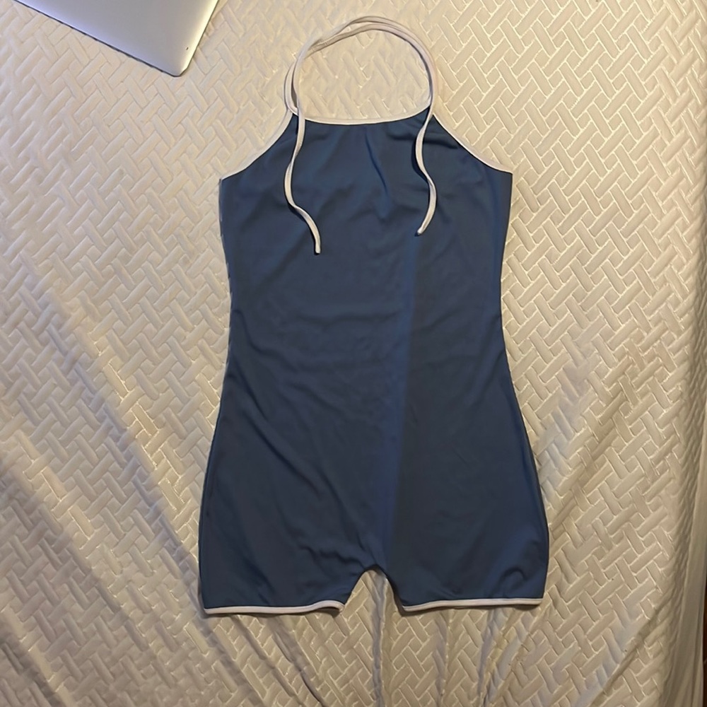 A blue and white romper